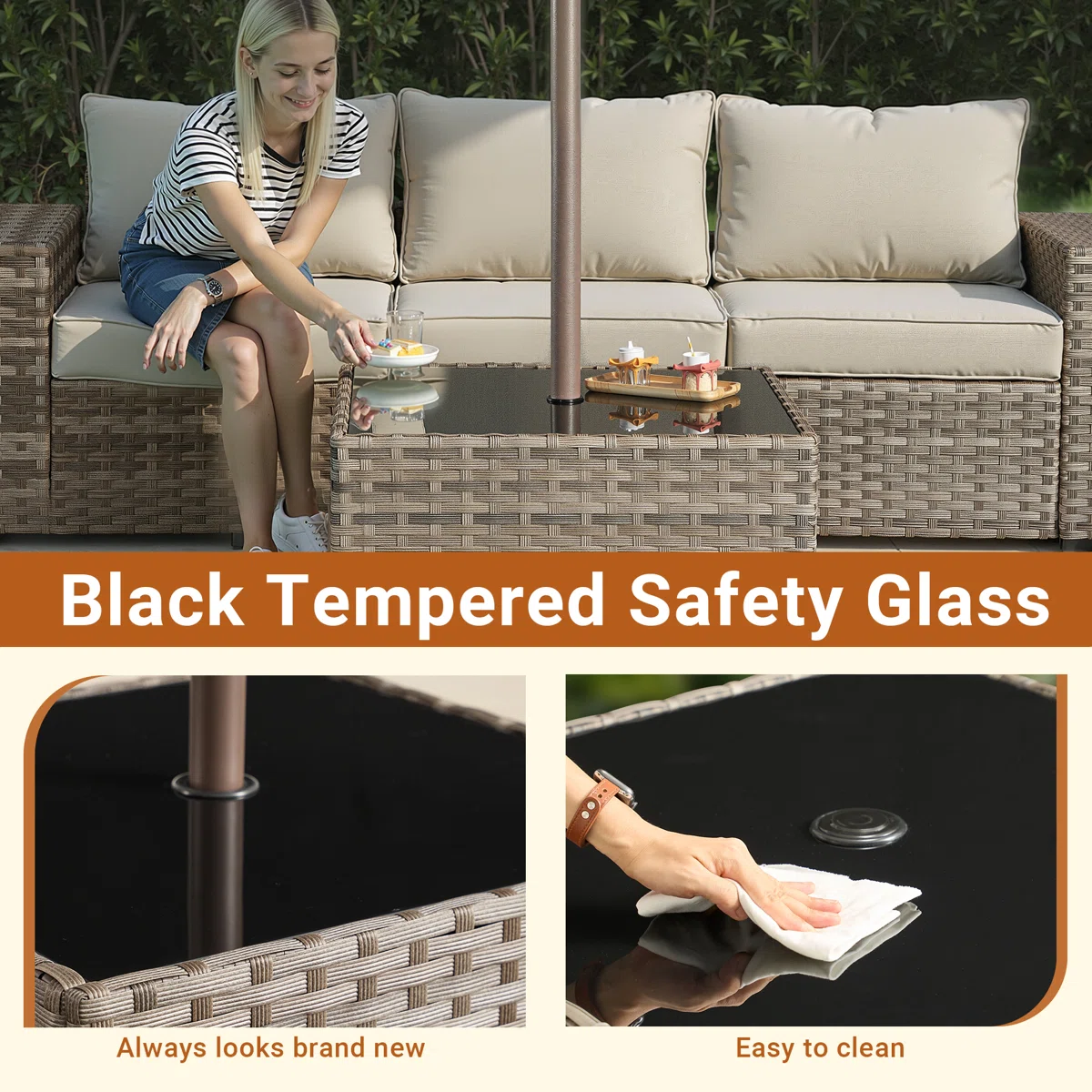 Square Wicker/Rattan Outdoor Coffee Table With Umbrella Hole