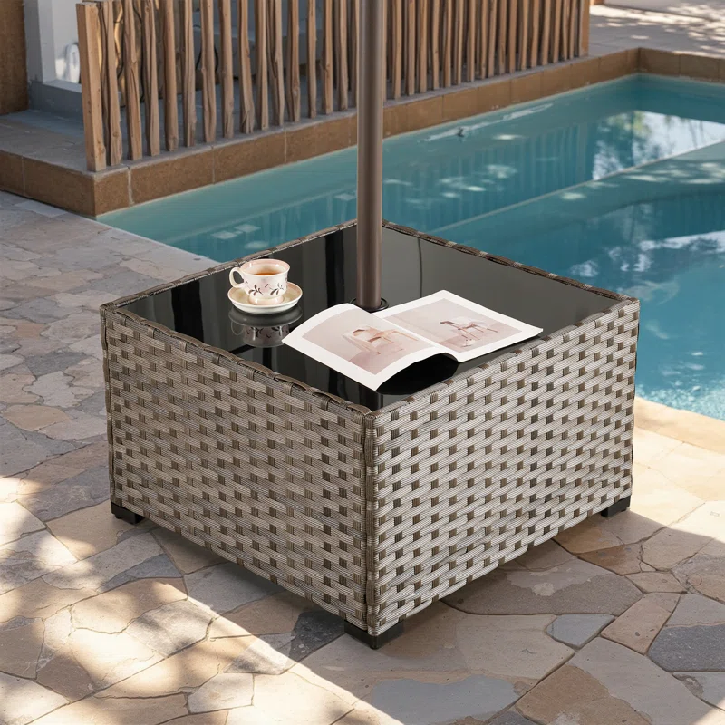 Square Wicker/Rattan Outdoor Coffee Table With Umbrella Hole