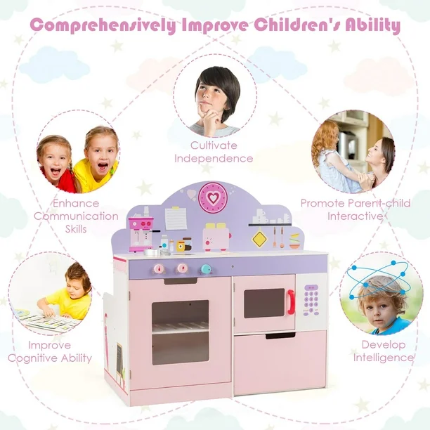 Kids Kitchen Playset, 2-in-1 Play Kitchen & Restaurant Set with Table & Seats