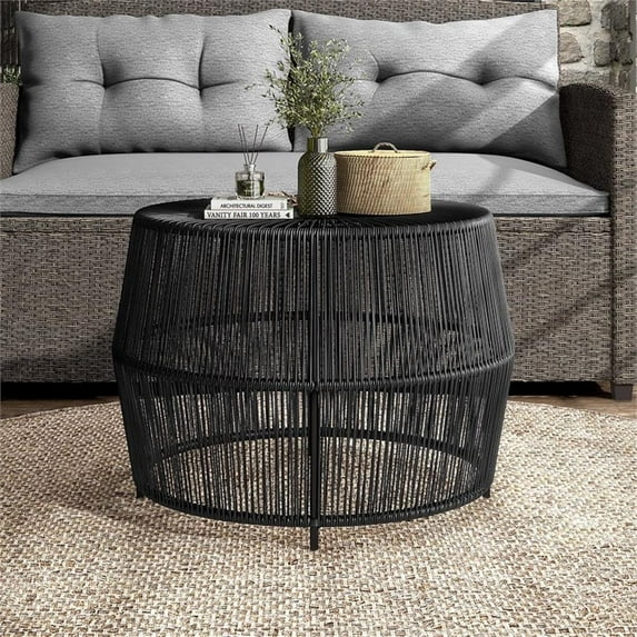 Wicker / Rattan Round Outdoor Coffee Table in Black