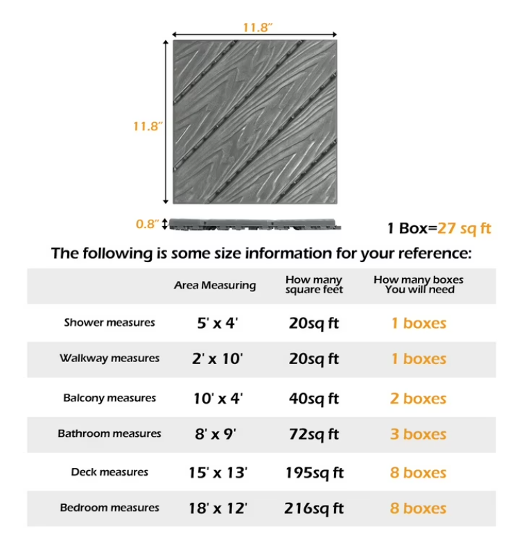 Flooring Interlocking Deck Tiles 12"x12"(27 Pcs) 