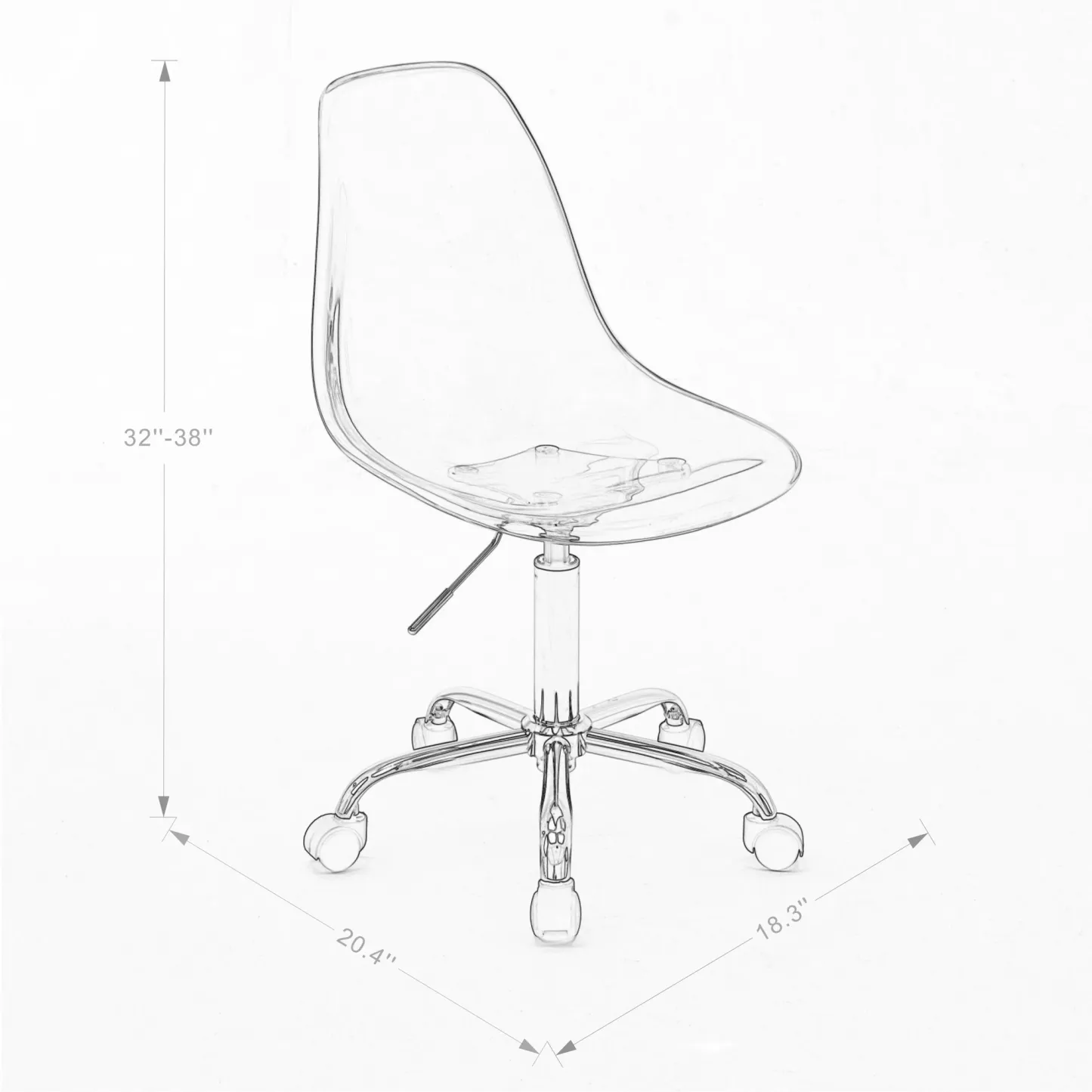 Clear Acrylic Rolling Chair, Modern Small Cute Armless Vanity Rolling Plastic Chair