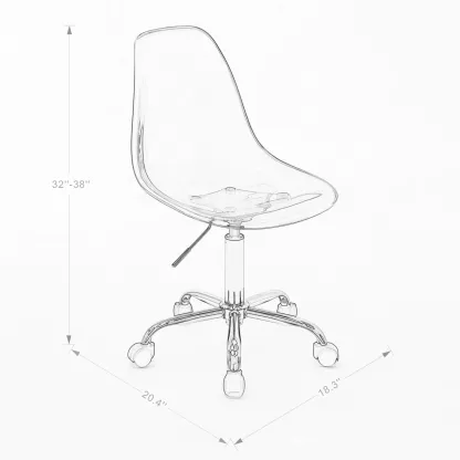 Clear Acrylic Rolling Chair, Modern Small Cute Armless Vanity Rolling Plastic Chair