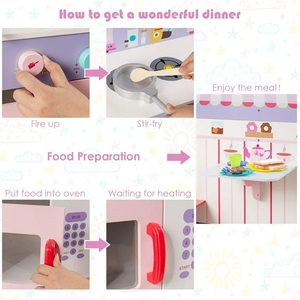 Kids Kitchen Playset, 2-in-1 Play Kitchen & Restaurant Set with Table & Seats