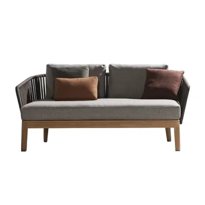 Modern Style Rattan Woven Outdoor Loveseat in Ash Wood Legs