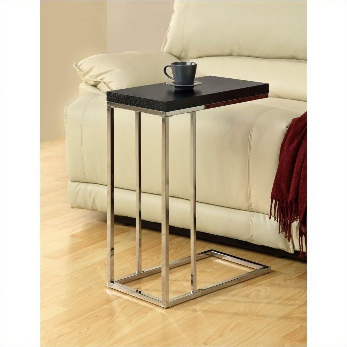 Square Hollow-Core Metal Accent Table in Chrome and Cappuccino - Set of 2