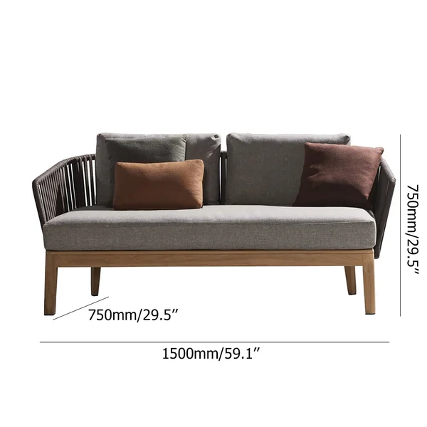 Modern Style Rattan Woven Outdoor Loveseat in Ash Wood Legs