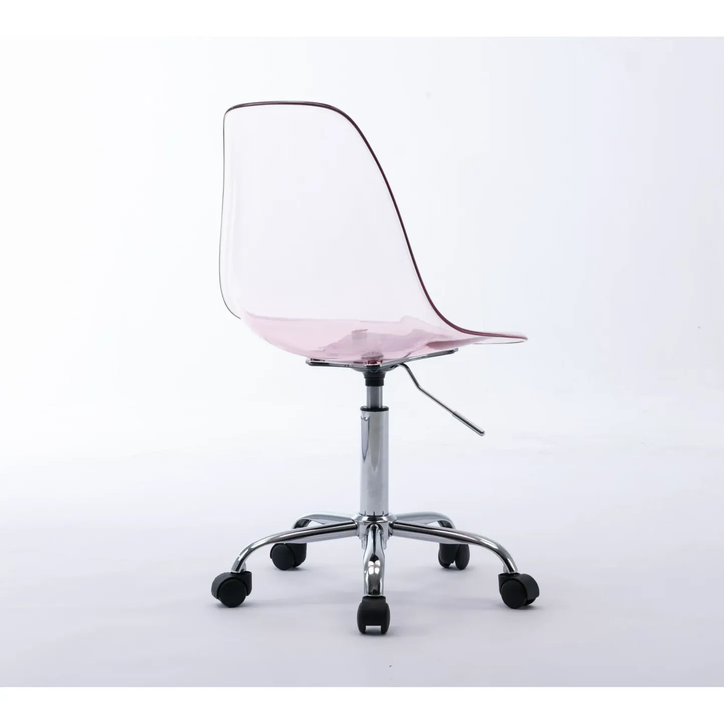 Clear Acrylic Rolling Chair, Modern Small Cute Armless Vanity Rolling Plastic Chair