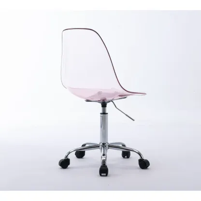 Clear Acrylic Rolling Chair, Modern Small Cute Armless Vanity Rolling Plastic Chair