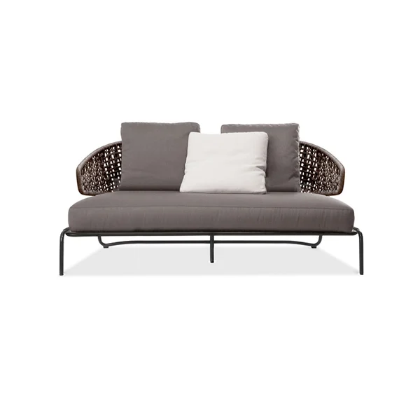 Gray Rattan Patio Sofa 2-Seater Loveseat with Cushion Pillow