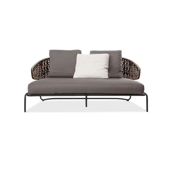 Gray Rattan Patio Sofa 2-Seater Loveseat with Cushion Pillow