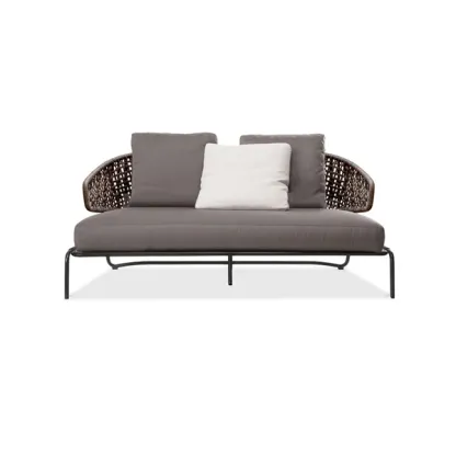 Gray Rattan Patio Sofa 2-Seater Loveseat with Cushion Pillow