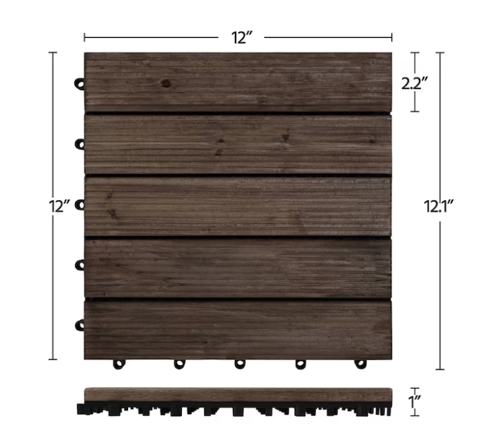 12in Black Pack of 27 Acacia Wood Flooring Tiles