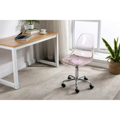 Clear Acrylic Rolling Chair, Modern Small Cute Armless Vanity Rolling Plastic Chair