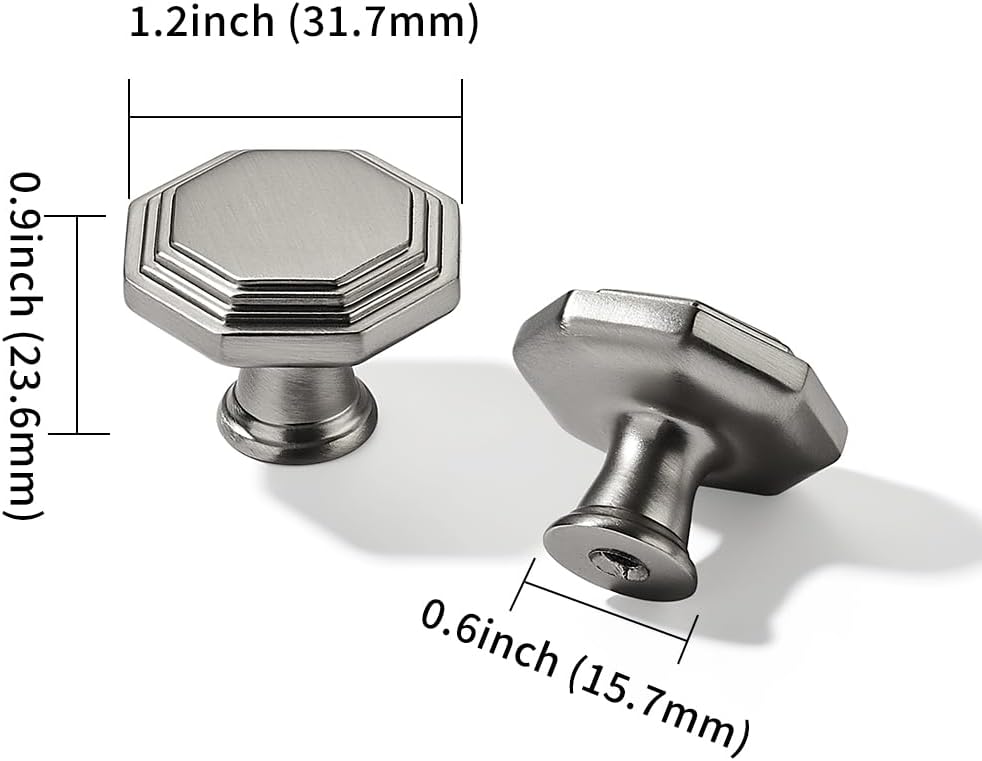 10 Pack 1-1/4 Inch Brushed Satin Nickel Heavy Duty Solid Cabinet Handles Cabinet Pulls Heavy Duty Solid Cabinet Hardware for Cupboard Drawer Pulls Dresser Handle