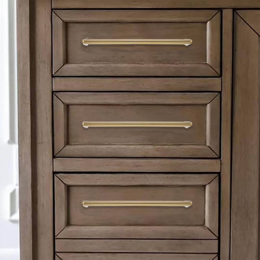 10 Pack Antique Champagne Bronze Cabinet Pulls 5 Inch(128mm) Hole Centers Satin Brass Cabinet Pulls Kitchen Cabinet Hardware for Cupboard Drawer Handles Dresser Pulls