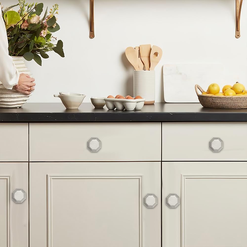 10 Pack 1-1/4 Inch Brushed Satin Nickel Heavy Duty Solid Cabinet Handles Cabinet Pulls Heavy Duty Solid Cabinet Hardware for Cupboard Drawer Pulls Dresser Handle