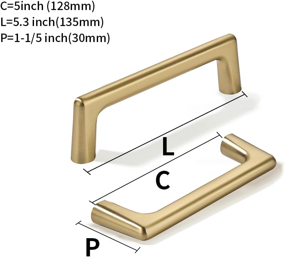 10 Pack Antique Champagne Bronze Cabinet Pulls 5 Inch(128mm) Hole Centers Satin Brass Cabinet Pulls Kitchen Cabinet Hardware for Cupboard Drawer Handles Dresser Pulls