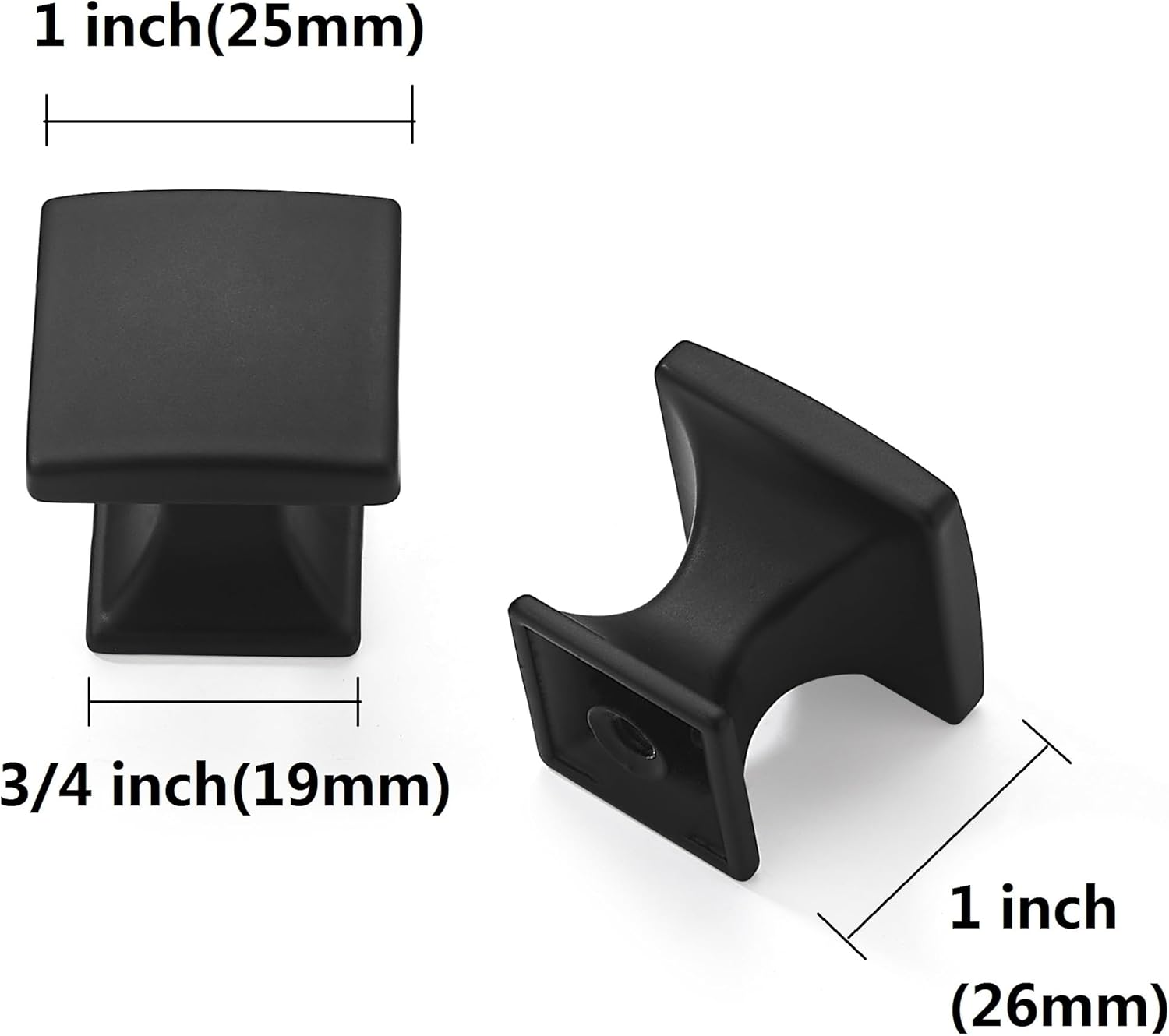 20 Pack 1 inch Matte Black Cabinet Knobs Zinc Kitchen Drawer Pulls Square Dresser Drawer Handles