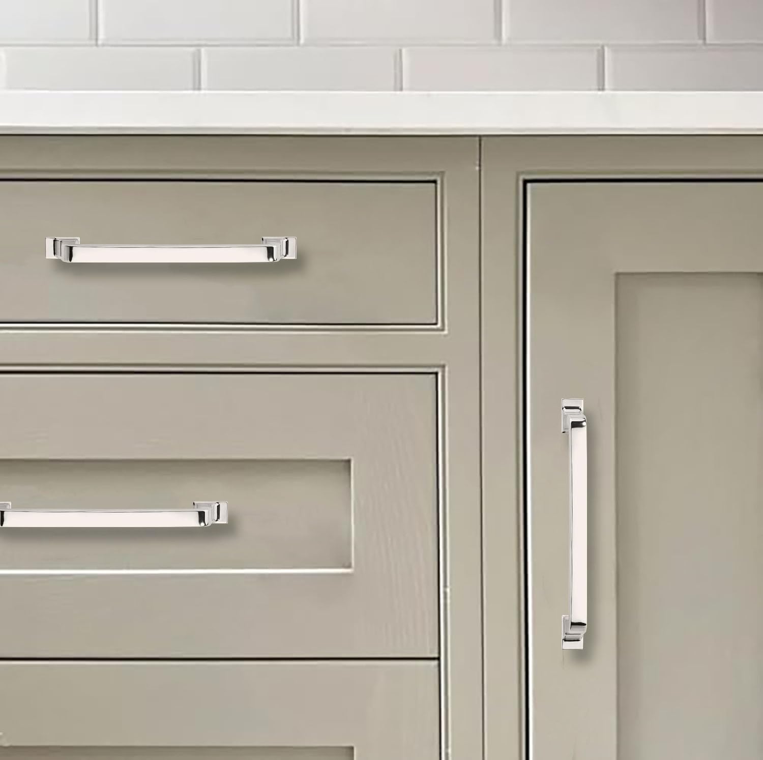 6 Pack 10 Inch Cabinet Handles - Polished Nickel Kitchen Pulls and Drawer Handles
