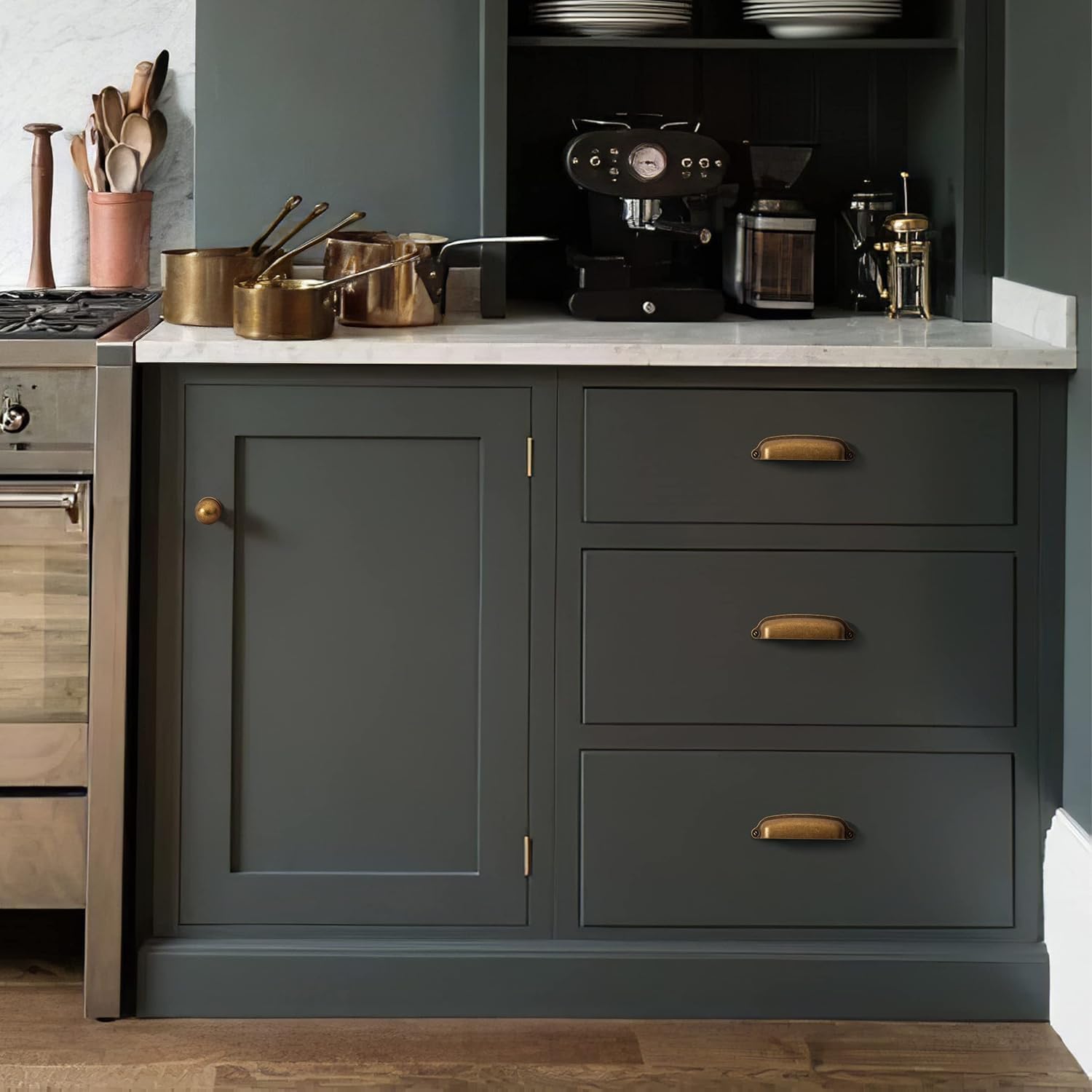 15 Pack 3" Bin Cup Drawer Pulls Antique Brass Cabinet Cup Pulls 3" Hole Center Classic Vintage Retro Drawer Handles Kitchen Cupboard Bathroom Dresser Cabinet Hardware Zinc Alloy