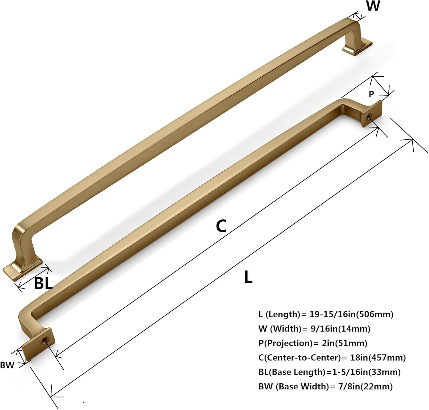 Appliance Handle Pull | Brushed Satin Brass | 18 in (457 mm) Center-to-Center Drawer Pull | 3 Pack| Kitchen and Bathroom Cabinet Hardware | Furniture Hardware