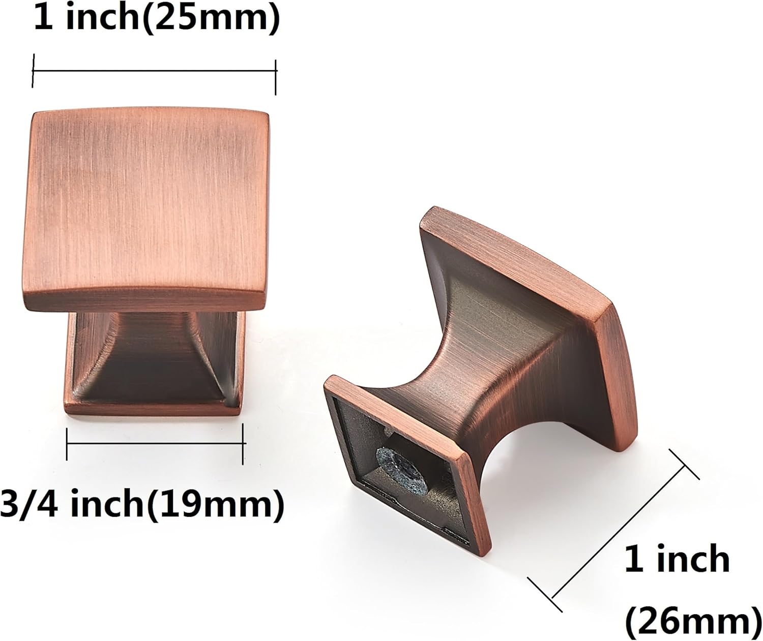 10 Pack 1 inch Brushed Antique Copper Cabinet Knobs Square Drawer Handles for Kitchen and Dresser Drawers