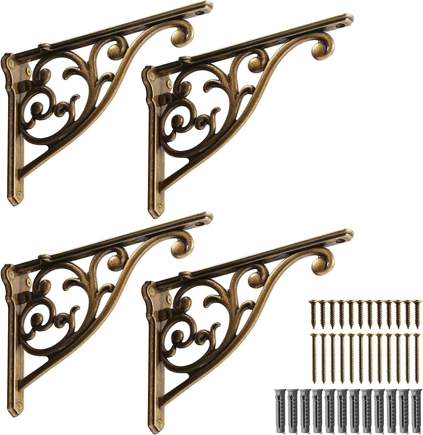 Shelf Bracket 10 Inch, Decorative Brackets for Shelving, Heavy Duty Vintage Ornate Shelf Bracket , Hardware Included