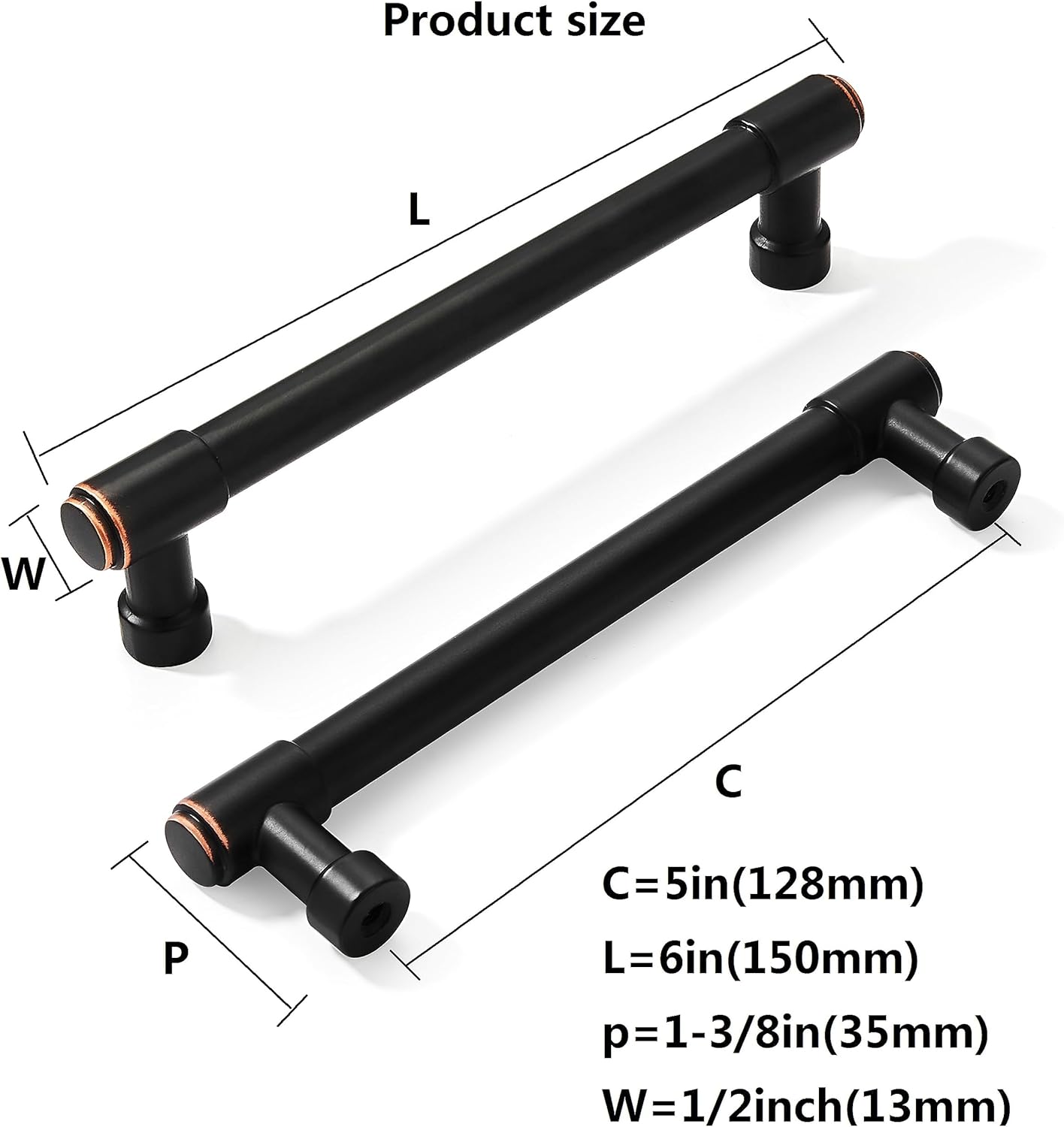 Oil Rubbed Bronze Cabinet Pulls - Center to Center 5" (Approx. 128MM) - Pack of 10 - Kitchen Handles for Cabinets Cupboard Handles Drawer Pulls