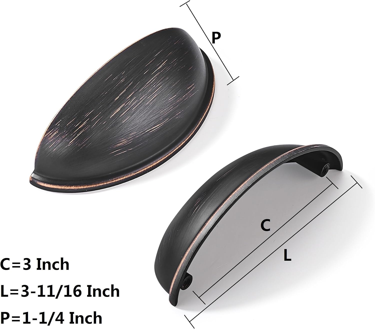 10 Pack 3" Drawer Pulls Oil Rubbed Bronze Cabinet Cup Pulls Kitchen Hardware Cabinet Handles Drawer Handles Knobs 3 inch Hole Center