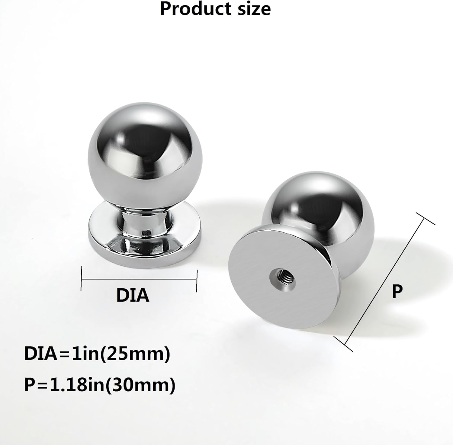 10 Pack 1 Inch Polished Chrome Kitchen Cabinet Knobs - Dresser Drawer Ball Knobs - Cabinet Hardware Zinc for Drawers
