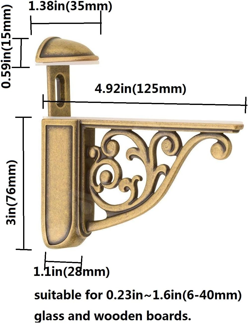 Glass Shelf Brackets 5 Inch 2PCS Heavy Duty Antique Silver Wall Bracket Baroque kitchen decorative rack shelves, Adjustable Shelf Brackets
