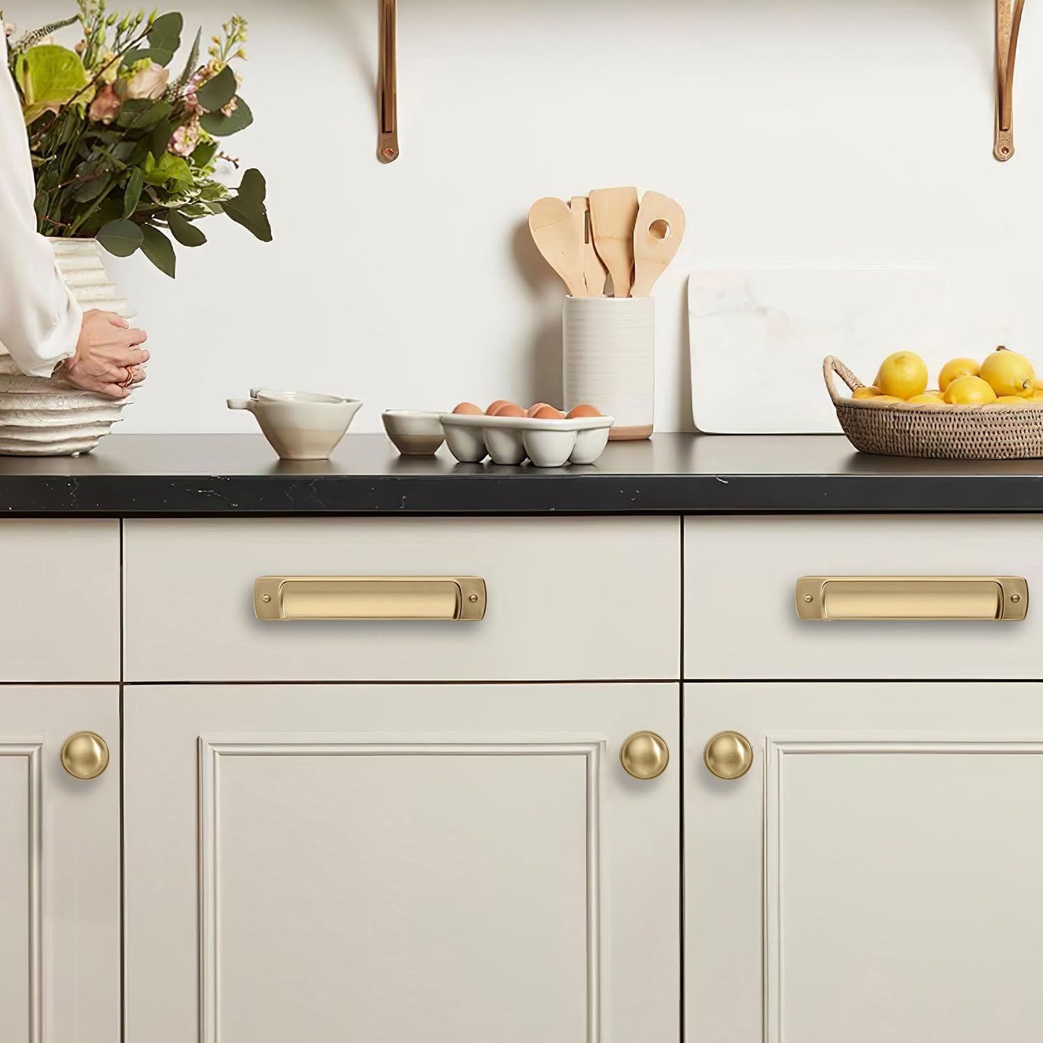 10 Pack 1-1/4 inch Brushed Brass Cabinet Knobs - Brushed Gold Drawer Knobs for Kitchen and Dresser Drawers