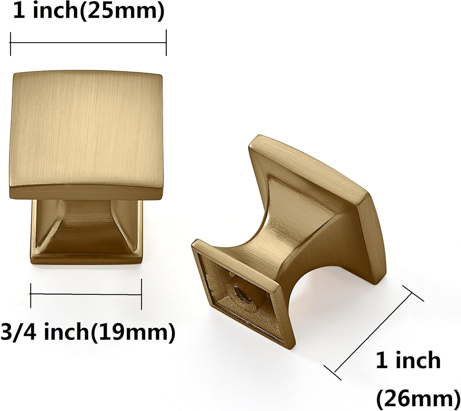 10 Pack 1 inch Champagne Bronze Cabinet Knobs Zinc Satin Brass Square Drawer Pulls for Dresser Drawers