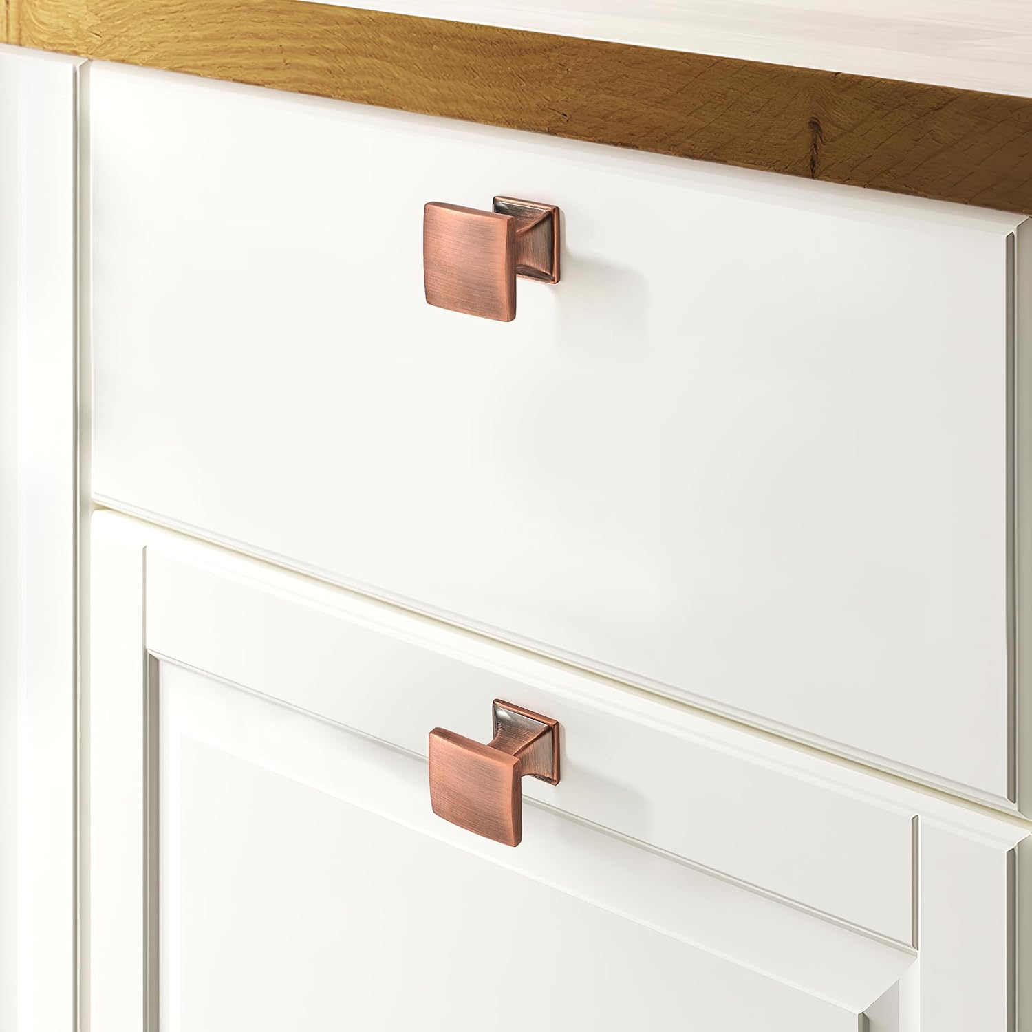 10 Pack 1 inch Brushed Antique Copper Cabinet Knobs Square Drawer Handles for Kitchen and Dresser Drawers