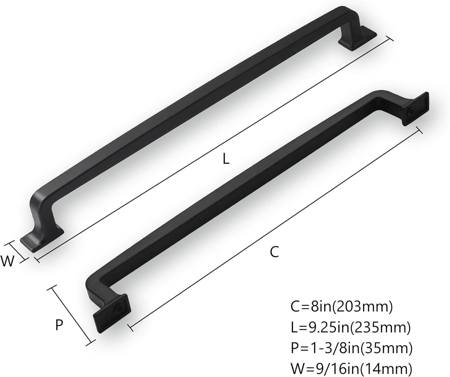 10 Pack 8 Inch Cabinet Handles - Matte Black Cabinet Pulls and Drawer Handles