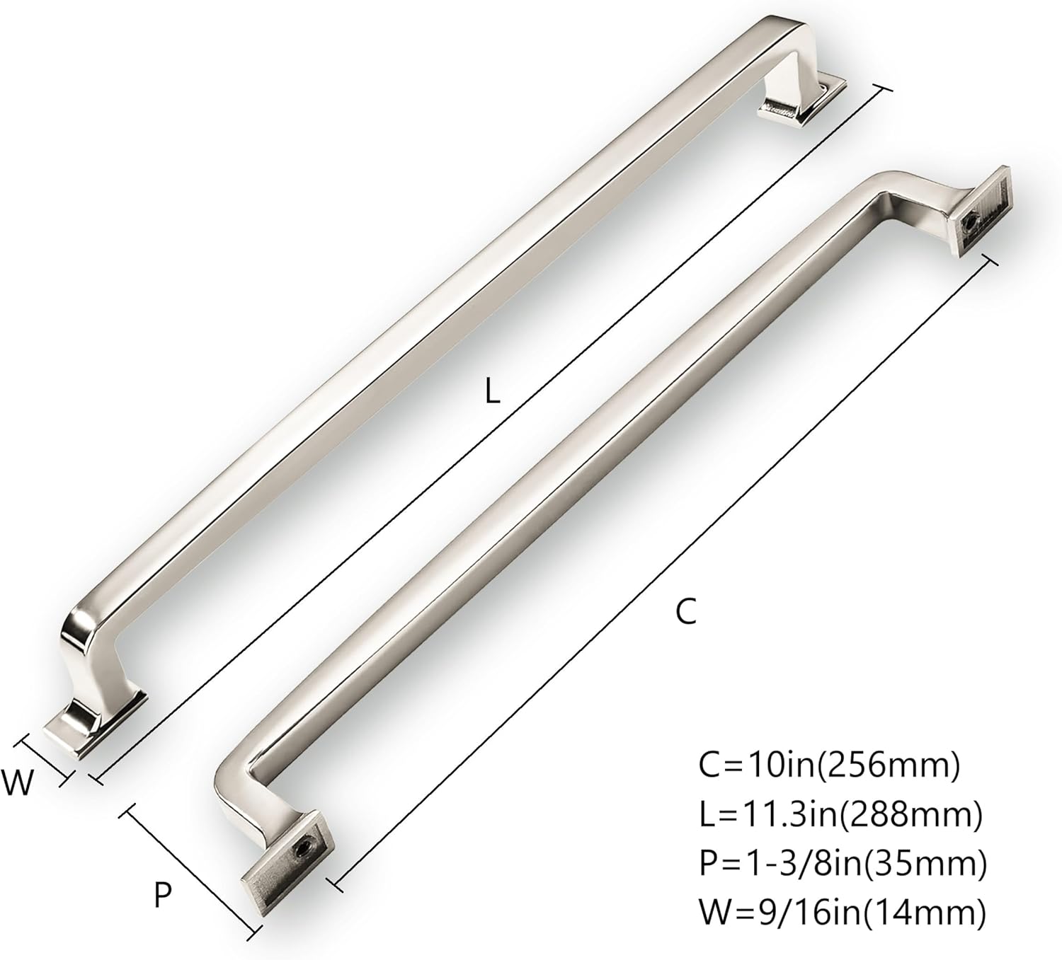 6 Pack 10 Inch Cabinet Handles - Polished Nickel Kitchen Pulls and Drawer Handles