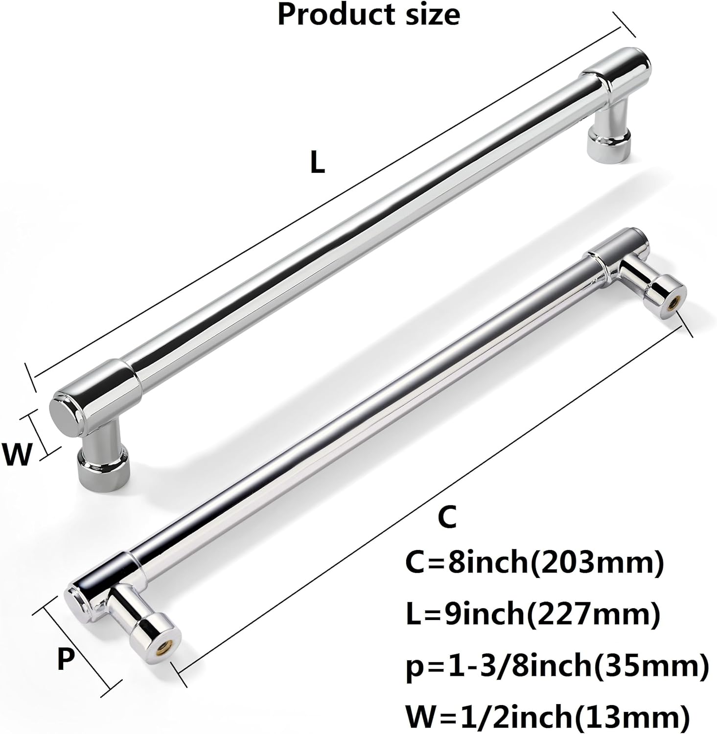 10 Pack 8 Inch(203mm) Polished Chrome Cabinet Pulls Kitchen Cabinet Handles Kitchen Cabinet Hardware for Cupboard Drawer Pulls Dresser Handle