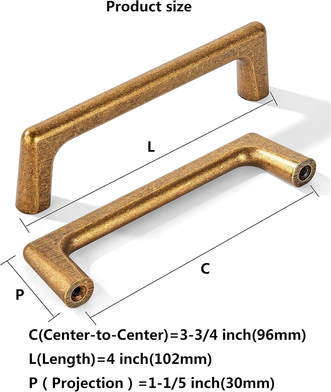 2 Pack 3 3/4 Inch(96mm) Hole Centers Vintage Antique Brass Kitchen Cabinet Pulls, Aged Brass Drawer Pulls Kitchen Cabinet Hardware for Cupboard Drawer Handles Dresser Retro Pulls