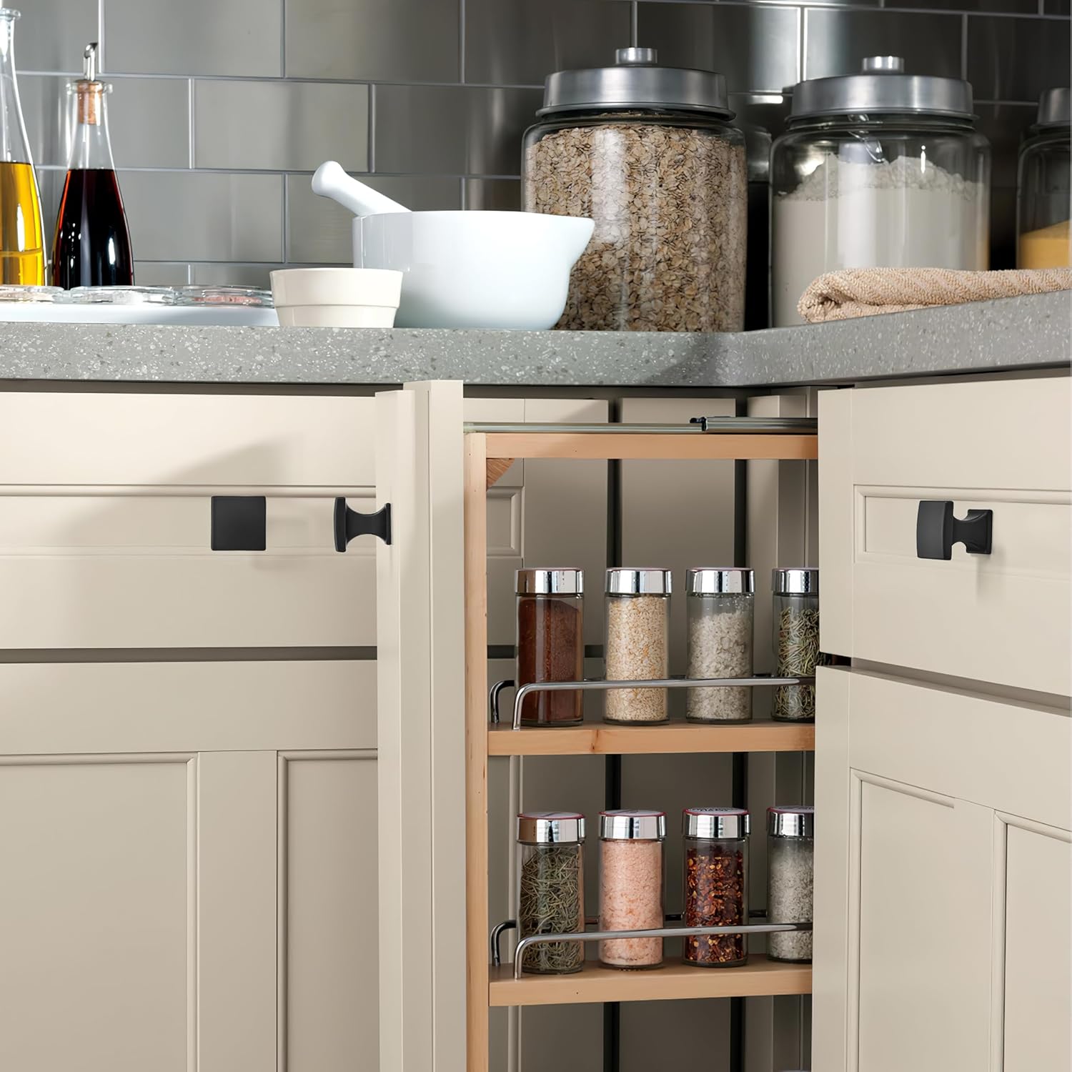 20 Pack 1 inch Matte Black Cabinet Knobs Zinc Kitchen Drawer Pulls Square Dresser Drawer Handles