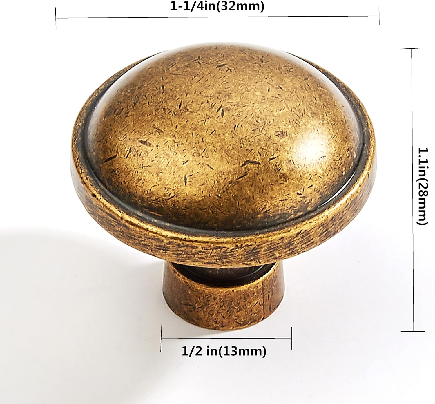 10-Pack 1-1/4 inch Zinc Alloy Drawer Knobs Dresser Pulls Single Hole,Antique Brass Drawer Furniture Knobs for Dresser Drawers