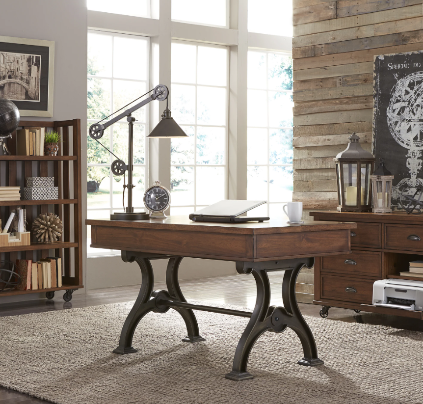 Brown 2pc Writing Desk And Credenza Set