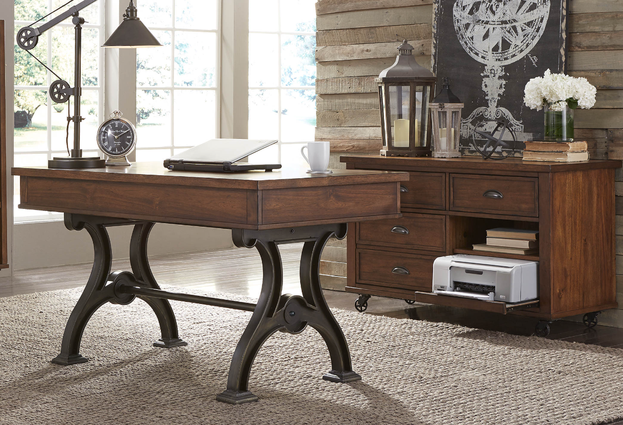 Brown 2pc Writing Desk And Credenza Set