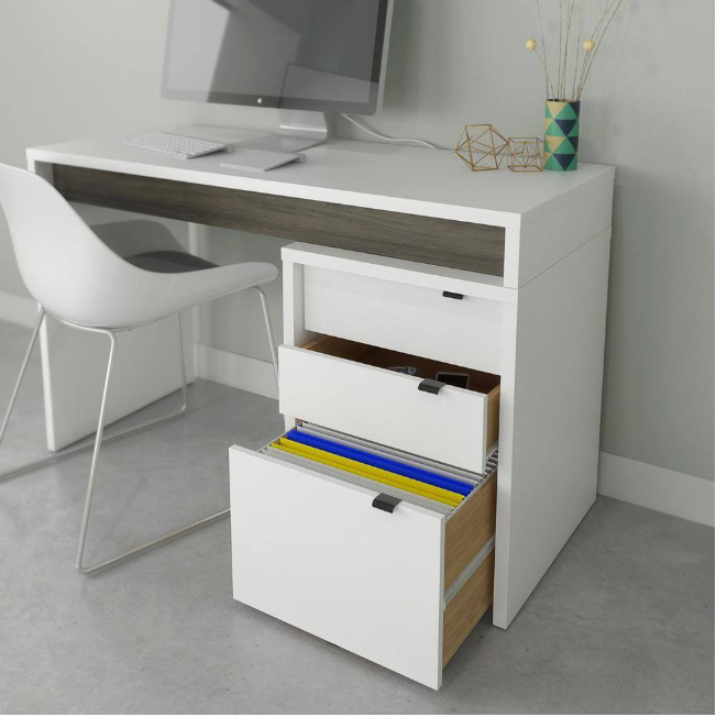 47.75 in. White Rectangular 3 -Drawer Writing Desk with Reversible Panel