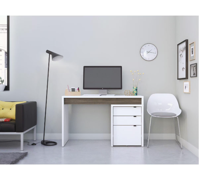 47.75 in. White Rectangular 3 -Drawer Writing Desk with Reversible Panel