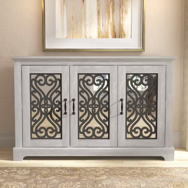 Dusty Gray Oak and Gray Stone Wood 45.7 in. 3-Door Sideboard with Adjustable Shelves