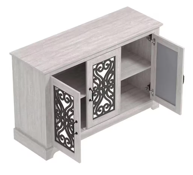 Dusty Gray Oak and Gray Stone Wood 45.7 in. 3-Door Sideboard with Adjustable Shelves