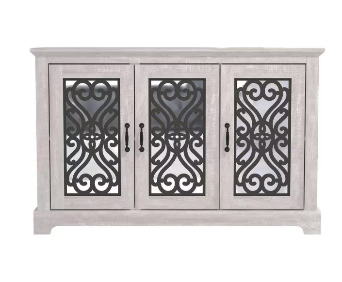 Dusty Gray Oak and Gray Stone Wood 45.7 in. 3-Door Sideboard with Adjustable Shelves