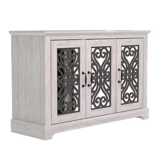 Dusty Gray Oak and Gray Stone Wood 45.7 in. 3-Door Sideboard with Adjustable Shelves