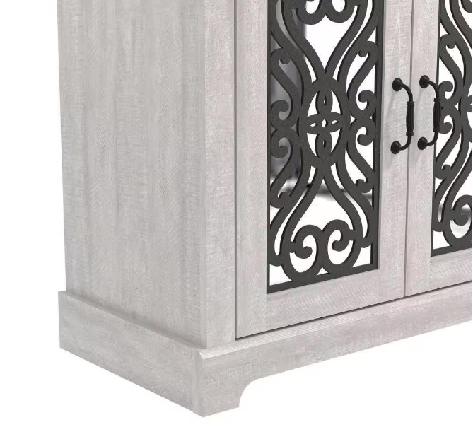 Dusty Gray Oak and Gray Stone Wood 45.7 in. 3-Door Sideboard with Adjustable Shelves